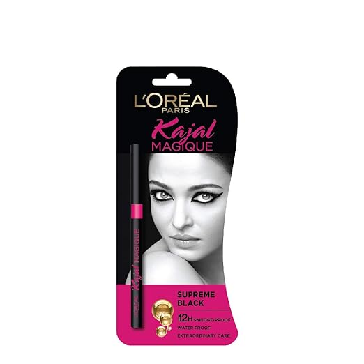 L'Oréal Paris Kajal, Waterproof Eyeliner, 14 Hours of Smudge-Proof Wear, With Vitamin E, Cocoa Butter, Olive Oil Esters and Vitamin C, Magique, Colour: Supreme Black.