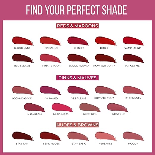 INSIGHT 24 Hrs Non-Transfer Matte Lipstick | Lightweight, Highly Pigmented, Long Wear | Kiss Proof & Smudge Proof