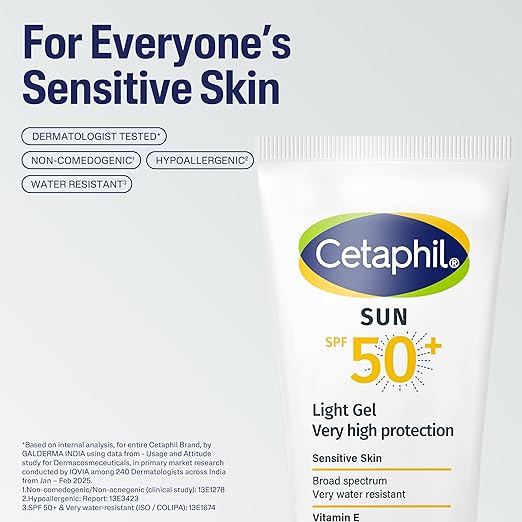 Cetaphil Sun SPF 50 Sunscreen Light Gel 50 ml – Very High Protection SPF 50+ Broad Spectrum UVA/UVB - Lightweight, Non-Sticky Gel - Water resistant - Fast Absorbing Daily Face Sunscreen for Sensitive Skin - For All Skin Types